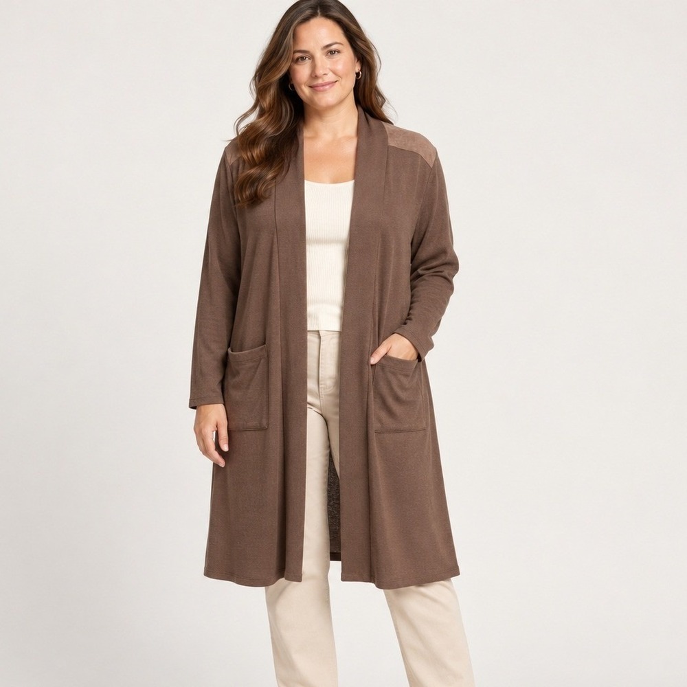 Laila Jayde Mocha Brown Long Cardigan XL Open Duster Pockets Soft Lagenlook Boho